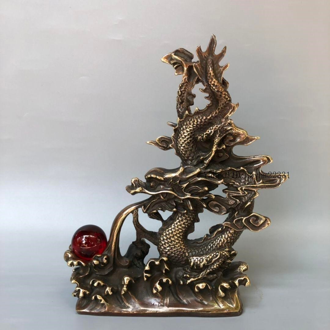 青龍戯珠 銅器 工芸品 美術品 置物 青龍戯珠 銅器 工芸品 美術品 置物