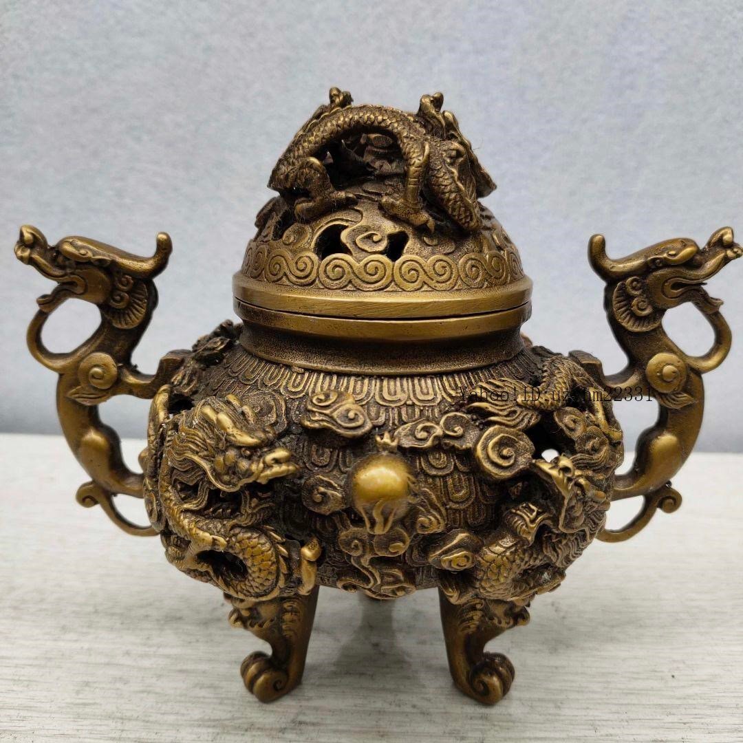 古銅 青銅器 香炉 三足香炉 銅製 中国美術 高さ28cm(銅製)｜売買