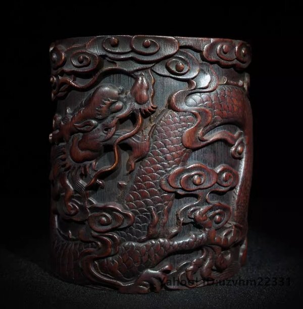 送料無料　中国古玩　梅竹紋彫刻筆立て/筆筒 送料無料 中国古玩 梅竹紋彫刻筆立て/筆筒 - メルカリ