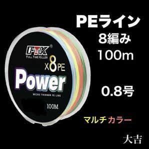 PEライン 8編み マルチカラー 0.8号 100m ライン 釣り糸 新品
