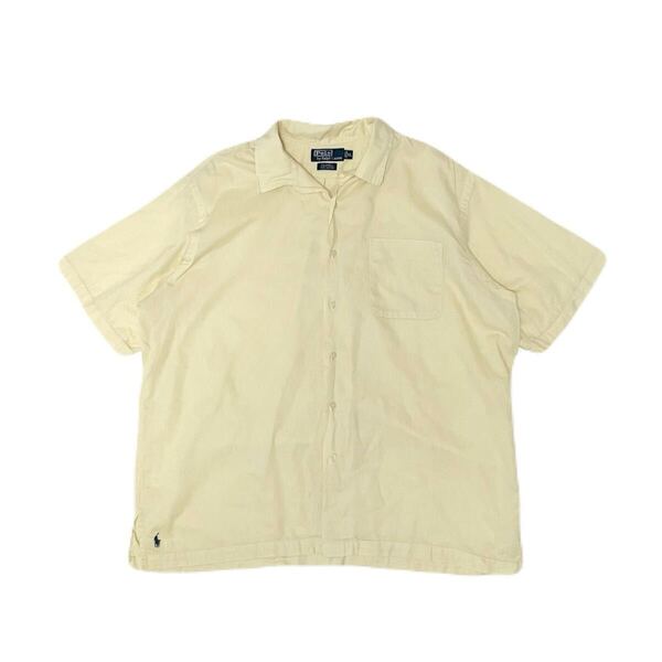 XL ポロ ラルフローレン Caldwell 半袖 シャツ 裾ポニー刺繍 イエロー 黄色 開襟 オープンカラーPolo Ralph Lauren ヴィンテージポロ 90’s