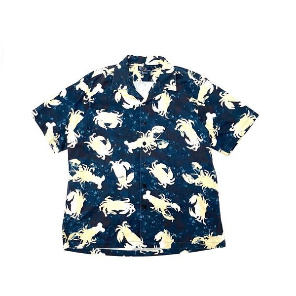 L ポロ ラルフローレン カニ ロブスター柄 シャツ Vintage Camp 開襟 オープンカラー シャツ ネイビー Polo Ralph Lauren ヴィンテージポロ
