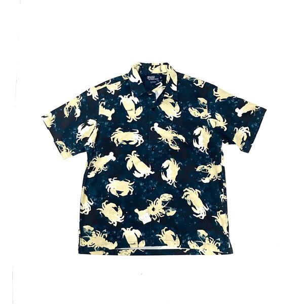 L 新品 デッドストック ポロ ラルフローレン カニ ロブスター柄 シャツ Vintage Camp 開襟 オープンカラー シャツ Polo Ralph Lauren
