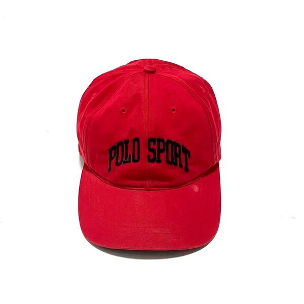 POLO SPORT ポロスポーツ コットンキャップ 90’s 90年代 帽子 ポロ ラルフローレン 刺繍 ベースボールキャップ アップリケ 赤 レッド.2