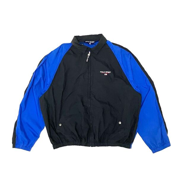 XL 美品 POLO ポロ スポーツ 90’s 90年代 コットン ジャケット ウインドブレーカー スイングトップ ラルフローレン アメリカ製 黒x青