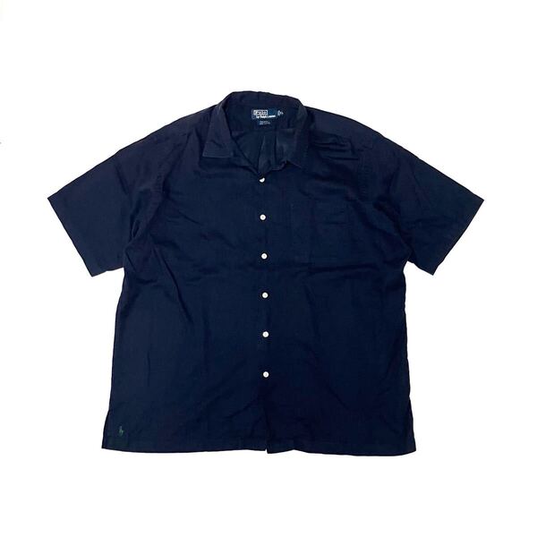 XL ポロ ラルフローレン Caldwell 半袖 シャツ 裾ポニー刺繍 ネイビー 紺 開襟 オープンカラーPolo Ralph Lauren ヴィンテージポロ 90’s2