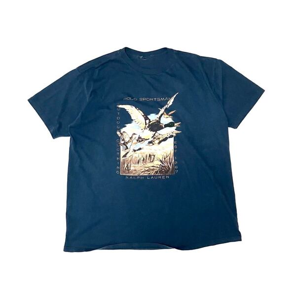 XL アメリカ製 ポロ スポーツマン Polo Sportsman ダック カモ 鴨 Tシャツ USA製 90’s 90年代 ポロカントリー country ネイビー 紺色