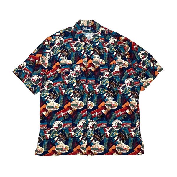 XL ポロ ラルフローレン 半袖 開襟 シャツ ホテル柄 総柄 レーヨン 90’s 90年代 ハワイアン アロハ オープンカラー ヴィンテージ Polo.3