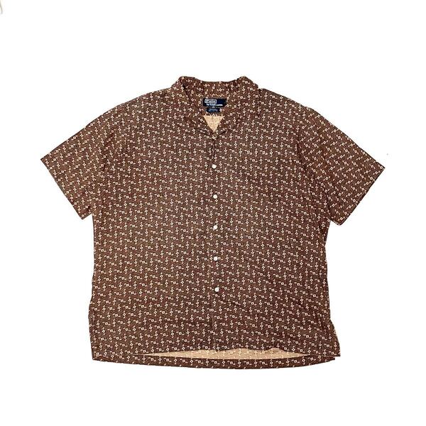 XL ポロラルフローレン Caldwell 半袖シャツ ペイズリー柄 総柄 茶 開襟 ヴィンテージ Polo Ralph Lauren キャルドウェル 90’s 90年代