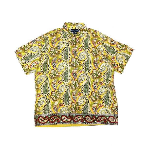 L ポロ ラルフローレン ペイズリー柄 柄シャツ 総柄 キャンプ シャツ ヴィンテージ Vintage Camp 半袖 イエロー Polo Ralph Lauren アロハ