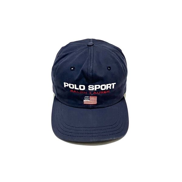 アメリカ製 POLO SPORT ポロスポーツ コットンキャップ 星条旗 90s 90年代 帽子 ポロ ラルフローレン 刺繍 ベースボールキャップ オレンジ