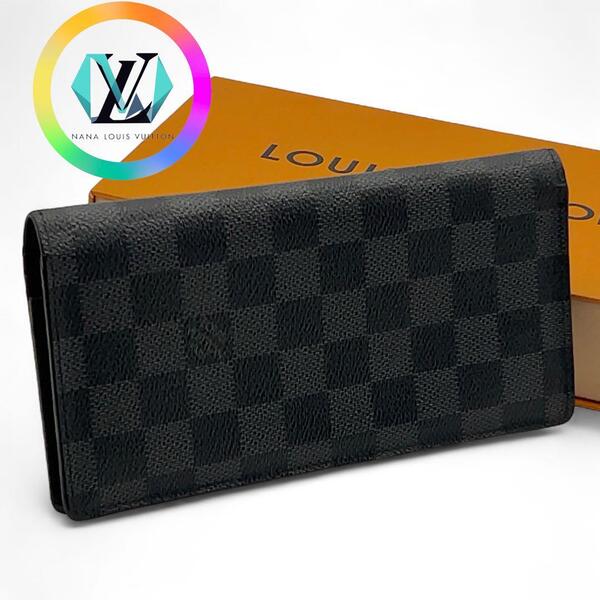 【極美品級】LOUIS VUITTON ヴィトン ルイヴィトン ダミエグラフィット ポルトフォイユ ブラザ 長財布 財布 メンズ ビジネス ブラック 黒