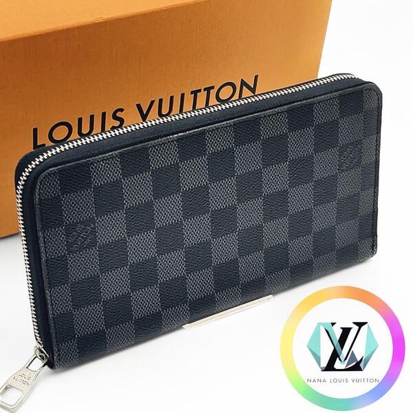 【新品に近い】ルイヴィトン Louis Vuitton ヴィトン ダミエグラフィット ジッピー オーガナイザー 長財布 ウォレット レザー メンズ 財布
