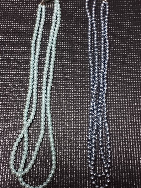 ネックレス アクセサリー パール 豪華 SILVER シルバー ガラスパール ヴィンテージ 軽量 艶々 フェイクパール 染めパール 真珠