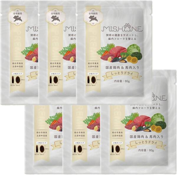 ミシュワン MISHONE セミモイストドッグフード全年齢用(国産鶏肉&馬肉入り)<トライアル80g×6個>全年齢/全犬種/国産/毛並み/関節疾患/