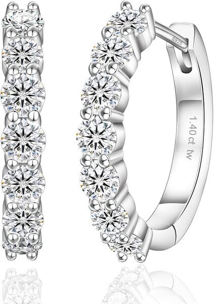 モアッサナイト フープピアス レディース シルバー925 内径14mm 金属アレルギー対応 両耳 計1.4ct 人工ダイヤモンド リング