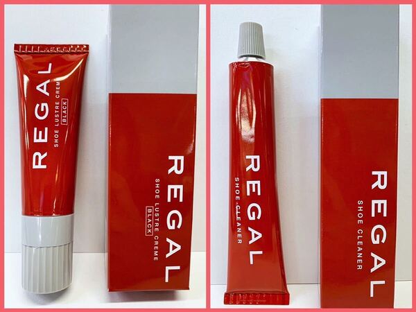 ★リーガルREGALシューラスタークリーム黒 ブラック光沢ワックス(コロンブス)メンテナンス艶ツヤ革に&シュークリーナーの2品セット
