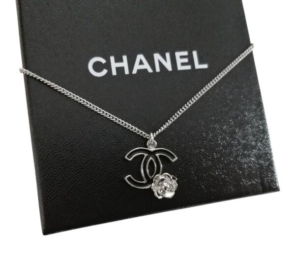 レア 新品 未使用 vintage CHANEL 07P ココマーク カメリア ネックレス ペンダント チョーカー シルバー チェーン 黒 camellia necklace