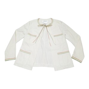レア 美品 vintage CHANEL 04C リボン ノーカラー デニム ショート ジャケット ribbon jacket ココマーク CC logo アイボリー P22678V13442