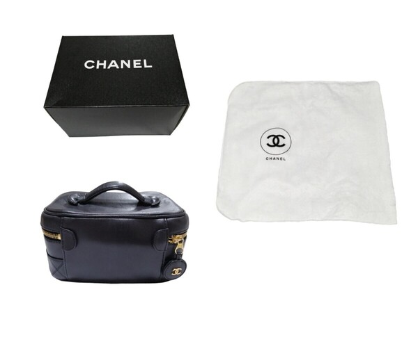 レア 美品 vintage CHANEL バニティ vanity case bag 2番台 ハンドバッグ ココマーク チャーム 黒 ポーチ ビコローレ 箱袋付 A01618X01011