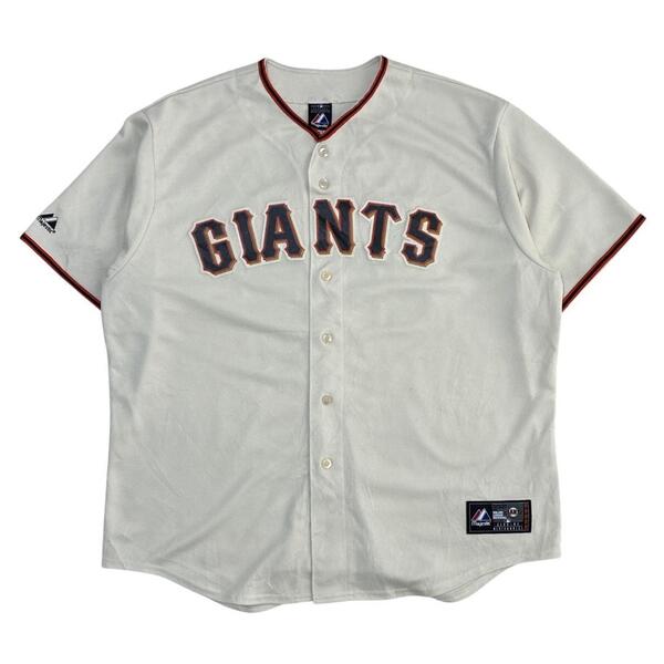 MLBジャイアンツ Majestic マジェスティック 3XL相当 両面刺繍ロゴ ビッグロゴ 背番号 ゲームシャツ ユニフォーム ベースボールシャツ 90s