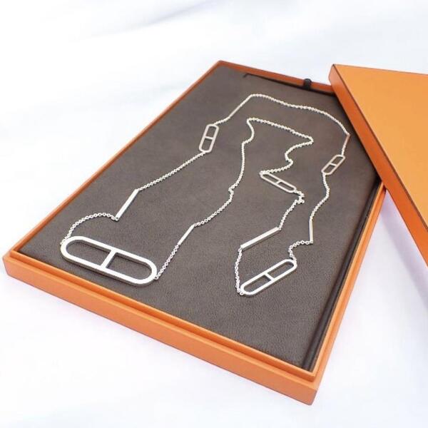 箱 HERMES エルメス エヴァー シェーヌダンクル ロング 2連 チョーカー 120 925 シルバー スターリングシルバー 3156