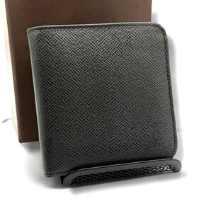 新品同様 ルイヴィトン 折り財布 タイガ ブラック M30672 ポルトビエモネジップ コンパクトウォレット メンズ ヴィンテージ cl7