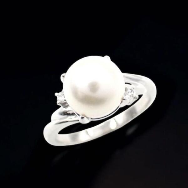 TASAKI タサキ 田崎真珠 パール 真珠 8.5mm ダイヤモンド ダイヤ 0.03ct 指輪 リング 10号 Pt900 プラチナ 3293