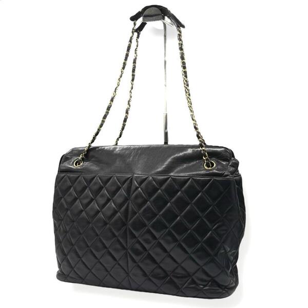 シール有 シャネル チェーン トートバッグ マトラッセ ブラック CHANEL ヴィンテージ チェーン ショルダーバッグ ラムスキン 3332