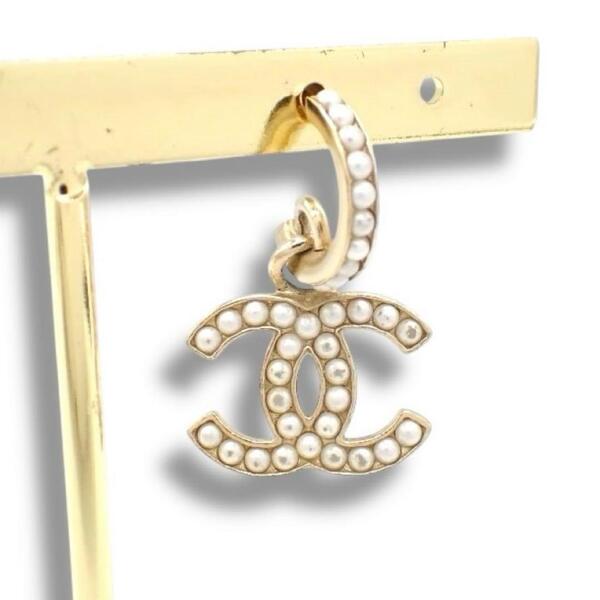 CHANEL シャネル フープ ピアス ココマーク パール シングル 片耳 フェイクパール シャンパンゴールド ゴールド 3369