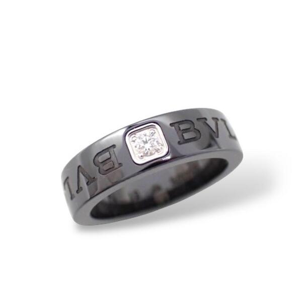 ギャラ/箱 BVLGARI ブルガリ BB ブルガリブルガリ ダブルロゴ ダイヤ ダイヤモンド リング 51 ブラック K18WG 750 ホワイトゴールド 3343