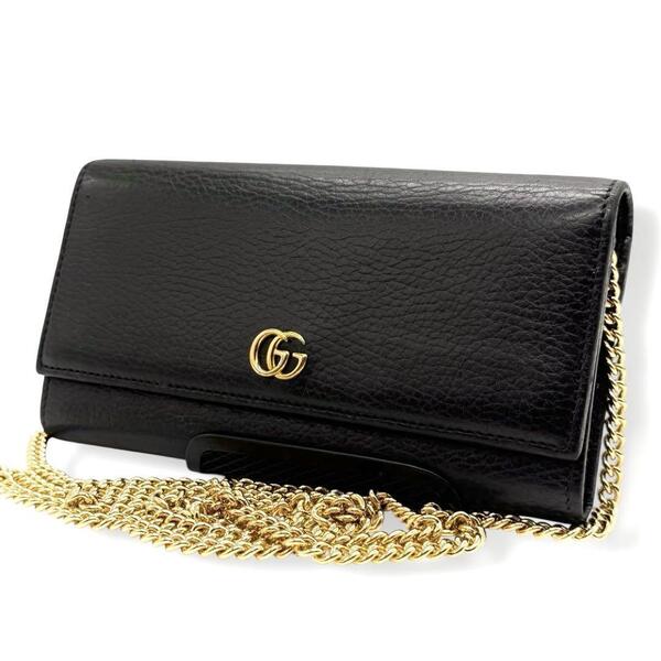 グッチ チェーンウォレット ブラック レザー マーモント 長財布 546585 ショルダーバッグ GUCCI 斜め掛け GG クロスボディ co7