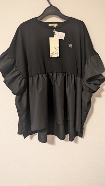 未使用/アーノルドパーマー フリルシャツ 半袖 ブラック Lサイズ Tシャツチュニック ARNOLDPALMER カットソー
