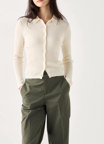 未使用/ユニクロ/メリノリブポロカーディガン長袖 White Lサイズ ニットレディース Women UNIQLO オフホワイト