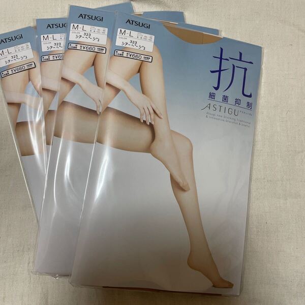 送料込み 新品 ATSUGI アツギ/抗/4足/M-L/細菌抑制 ASTIGU アスティーグ パンティストッキング 323シアーベージュ つま先補強 吸汗加工