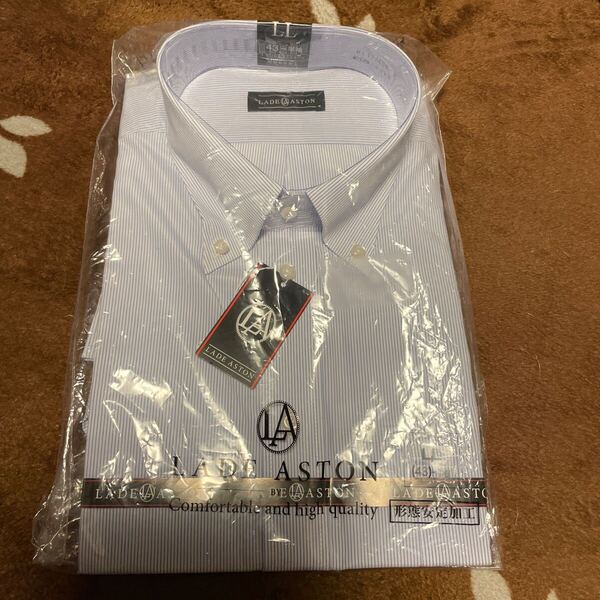 送料込み 新品 LADE ASTON 半袖シャツ LL (43-半袖) ストライプ柄 形態安定加工 送料無料