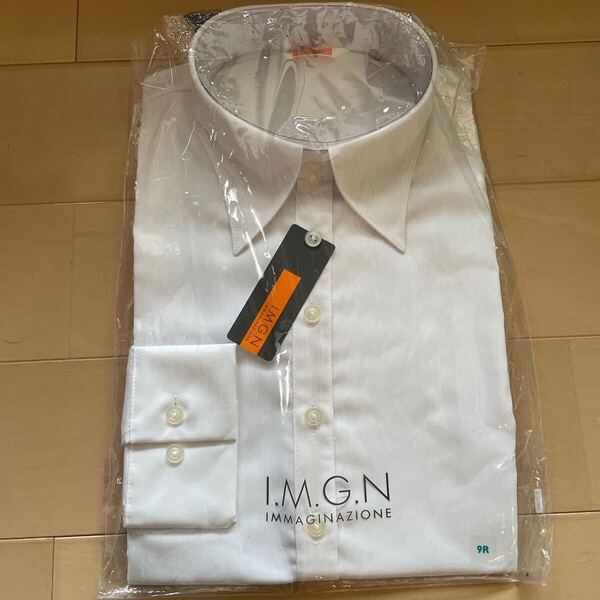 送料込み 新品 I.M.G.N 長袖シャツ 長袖ブラウス 9号 M 白無地 ホワイト 形態安定加工 UVカット 洋服の青山 送料無料