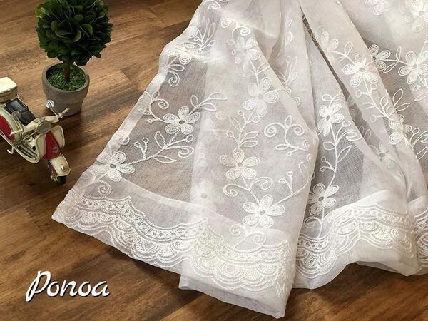 セール【2枚入り】(横幅100cm×218cm) Ponoa(ポノア) 刺繍 花柄 レースカーテン おしゃれ かわいい 西洋風 北欧 ヨーロッパ風 花
