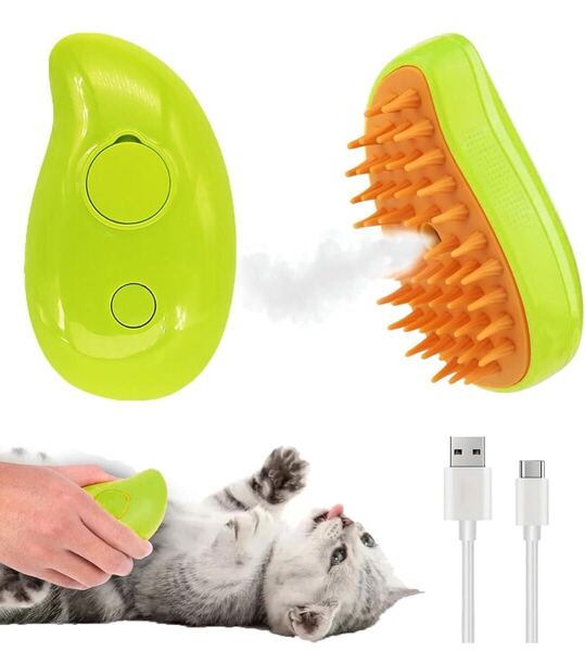 蒸気の猫ブラシ 3-in-1多機能 マッサージ セルフクリーニング 抜け毛取り 犬猫通用