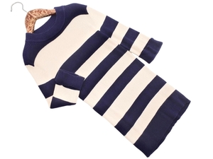 Ray BEAMS Ray Beams 5'' рукав полосатый летний вязаный свитер темно-синий х слоновая кость ■◆ ☆ fea2 женщин