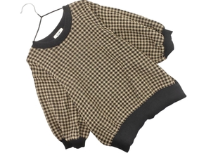 BEAMS HEART BEAMS HEART Вязаный джемпер в клетку, черный и бежевый ■◆ ☆ fec9 Женщины