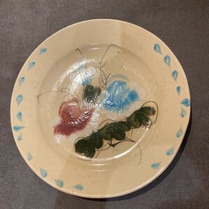 花と葉の絵柄の皿 お皿 丸皿 ソンべ焼き ヴィンテージ アンティーク 皿 プレート