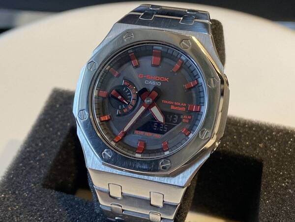 ◇カスタムG-SHOCK フルメタルケースGA-B2100 カシオーク 純正ベゼル+ベルト 化粧箱等付き タフソーラーBluetooth搭載◇