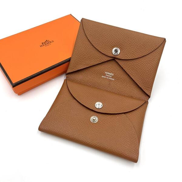 極美品 正規品 HERMES エルメス カルヴィデュオ ブラウン ヴォーエプソン 小銭入れ コンパクトウォレット 茶 ミニ財布