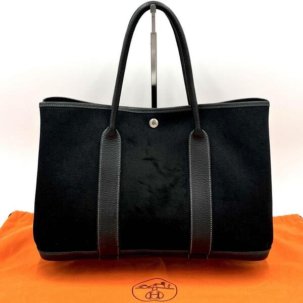 HERMES エルメス ガーデンパーティー PM ブラック トワルオフィシエ トートバッグ 正規品 黒 キャンバス
