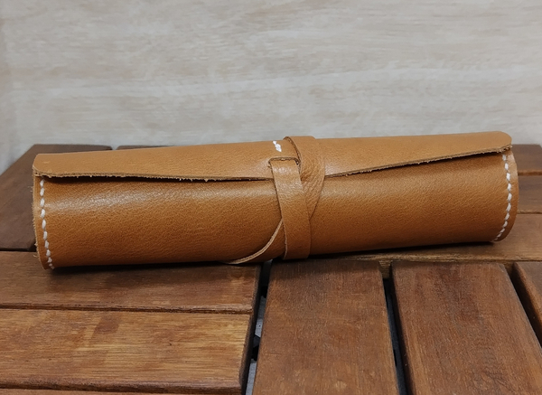 ペンケース ロールペンケース メガネケース 本革 ブラウン ハンドメイド レザー