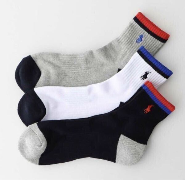 【新品・未使用】 POLO RALPH LAUREN ポロ ラルフローレン メンズ ポロ ソックス ショート丈 靴下 3足セット 25〜27cm 送料無料