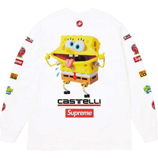 新品未開封 Sponge Bob Castelli Cycling L/S Tee White 長袖 Tシャツ 25SS 白 スポンジボブ カステリ サイクリング