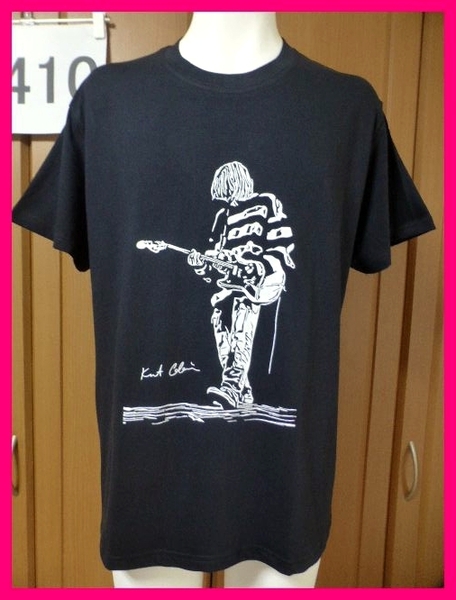 送料無料【新品】カートコバーンギターイラスト半袖TシャツL ブラック 希少プリント柄! Kurt Cobain NIRVANA ニルヴァーナ ニルバーナ