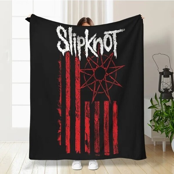 送料無料【新品】SLIPKNOT・68×100cm 黒 ベッドブランケット/薄手毛布/膝掛けフリース/お昼寝/ベッドカバー/キャンプ他 スリップノット